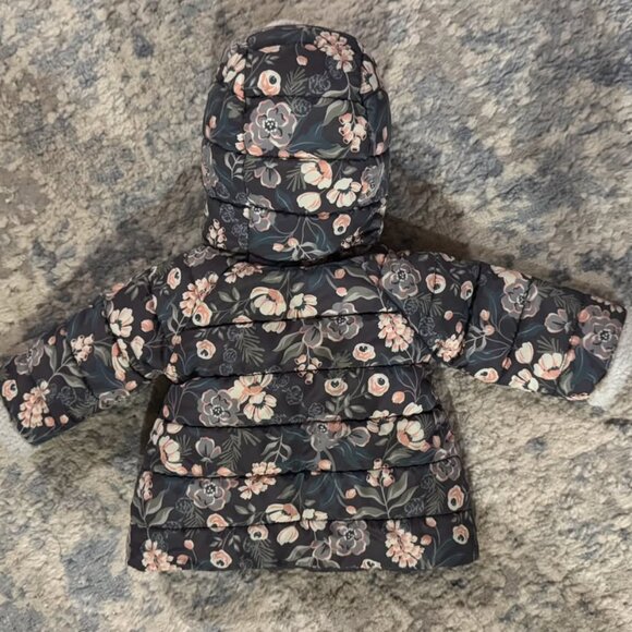 Matalan Floral Sherpa Puffer Coat 3 to 6M Pom Pom Toggle - Picture 3 of 4